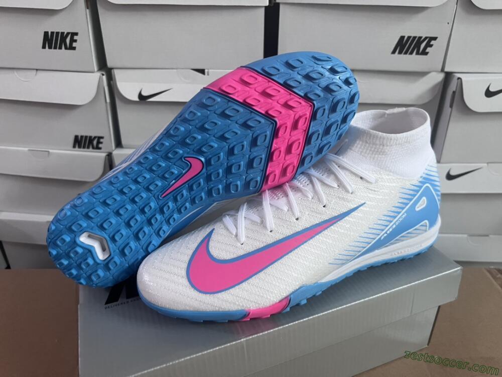 Nike Air Zoom Mercurial Superfly 10 Elite TF High-Tops Soccer Shoes - White/Pink/Blue
