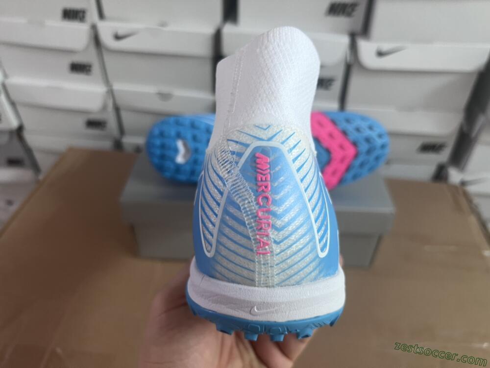 Nike Air Zoom Mercurial Superfly 10 Elite TF High-Tops Soccer Shoes - White/Pink/Blue