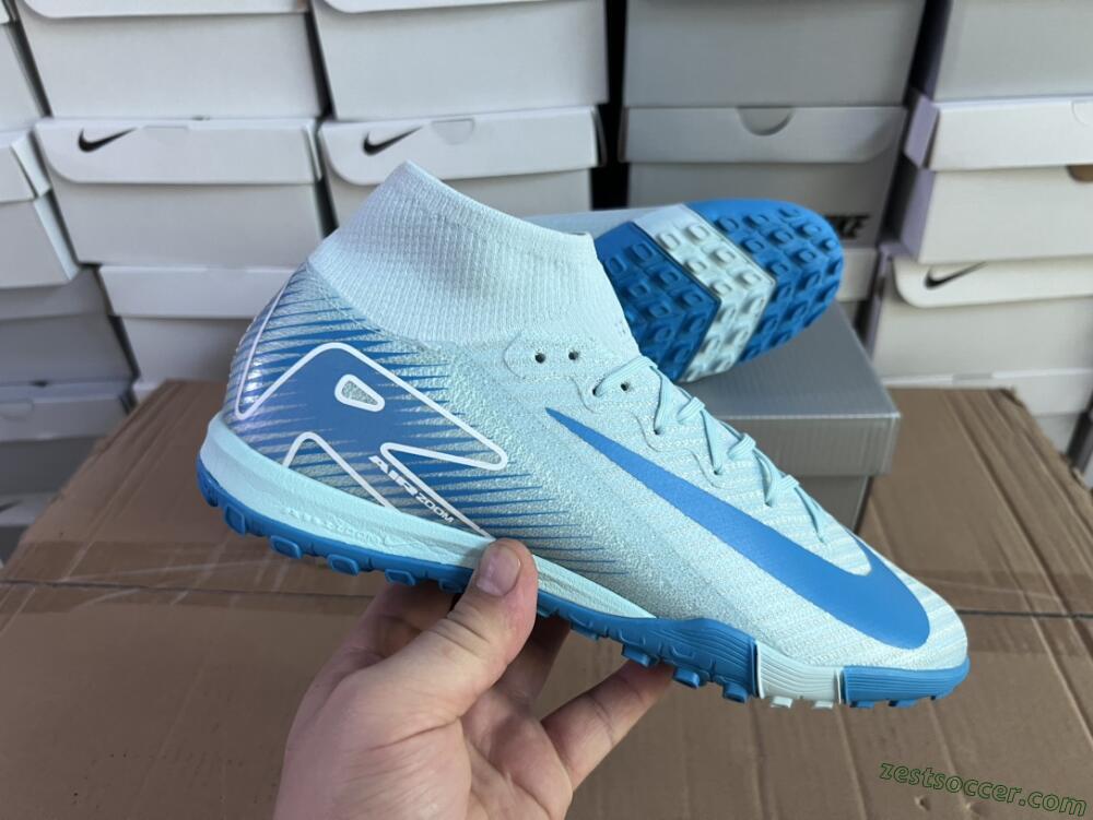 Nike Air Zoom Mercurial Superfly 10 Elite TF High-Tops Soccer Shoes - Jade/Beige/Blue