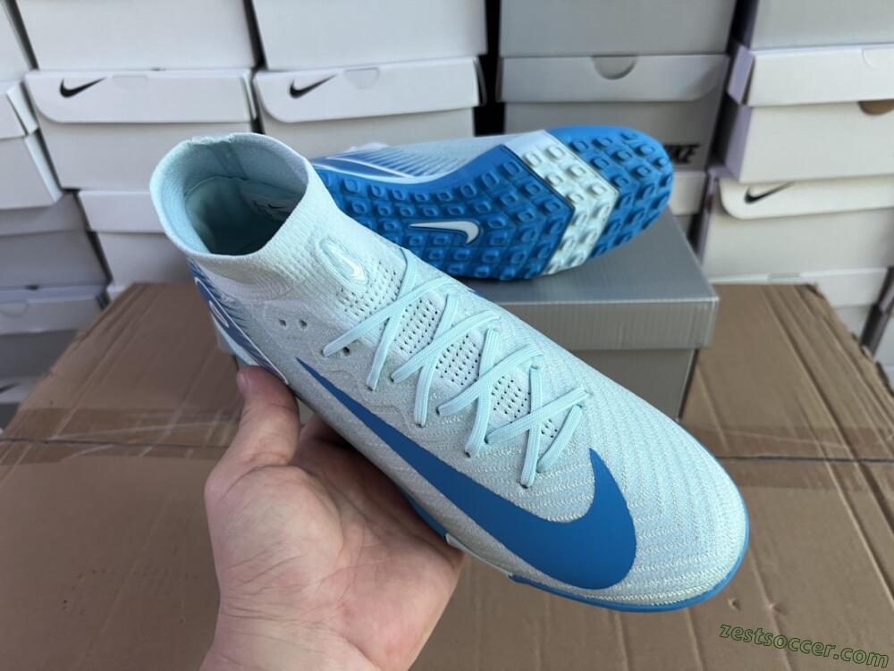 Nike Air Zoom Mercurial Superfly 10 Elite TF High-Tops Soccer Shoes - Jade/Beige/Blue