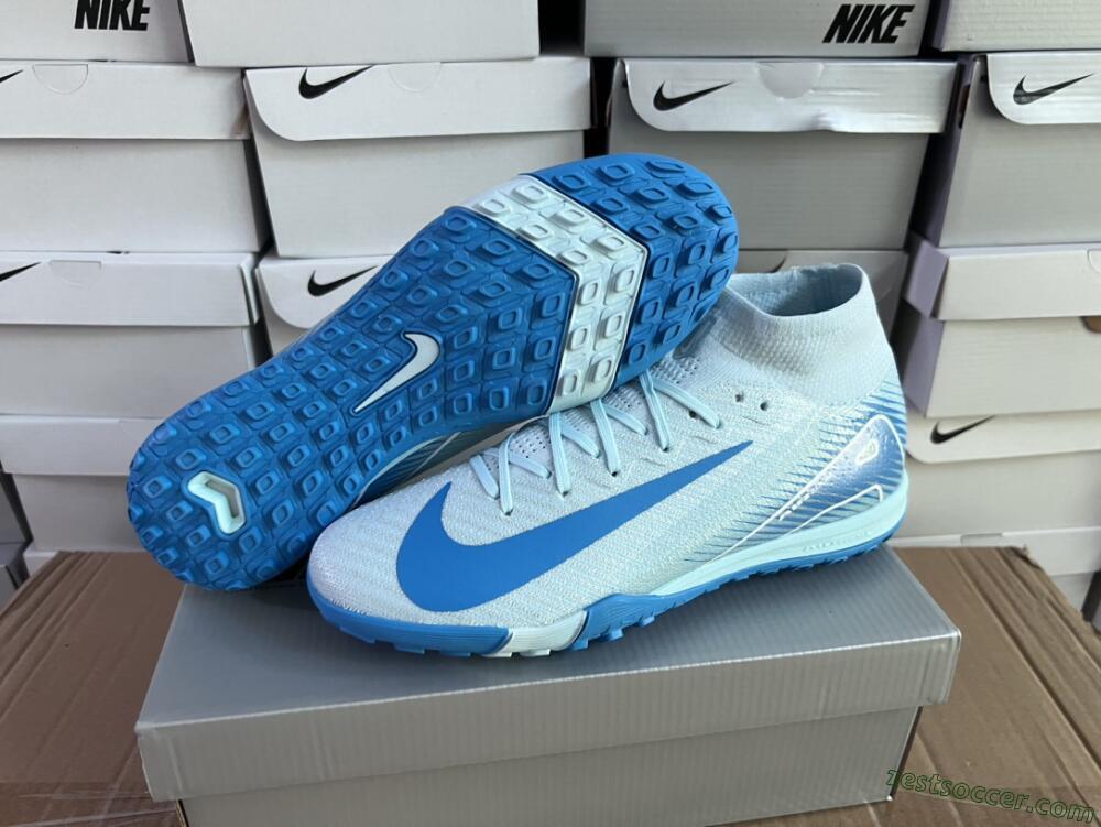 Nike Air Zoom Mercurial Superfly 10 Elite TF High-Tops Soccer Shoes - Jade/Beige/Blue