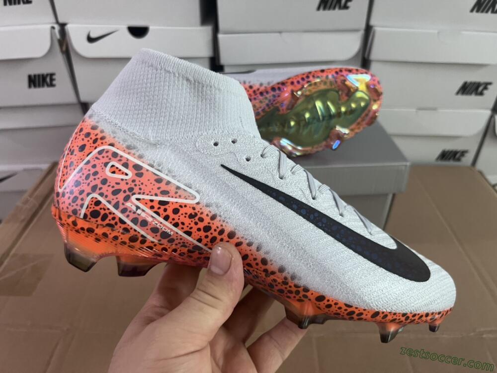 Nike Air Zoom Mercurial Superfly 10 Elite FG High-Tops Soccer Cleats - Grey/Leopard/Gold