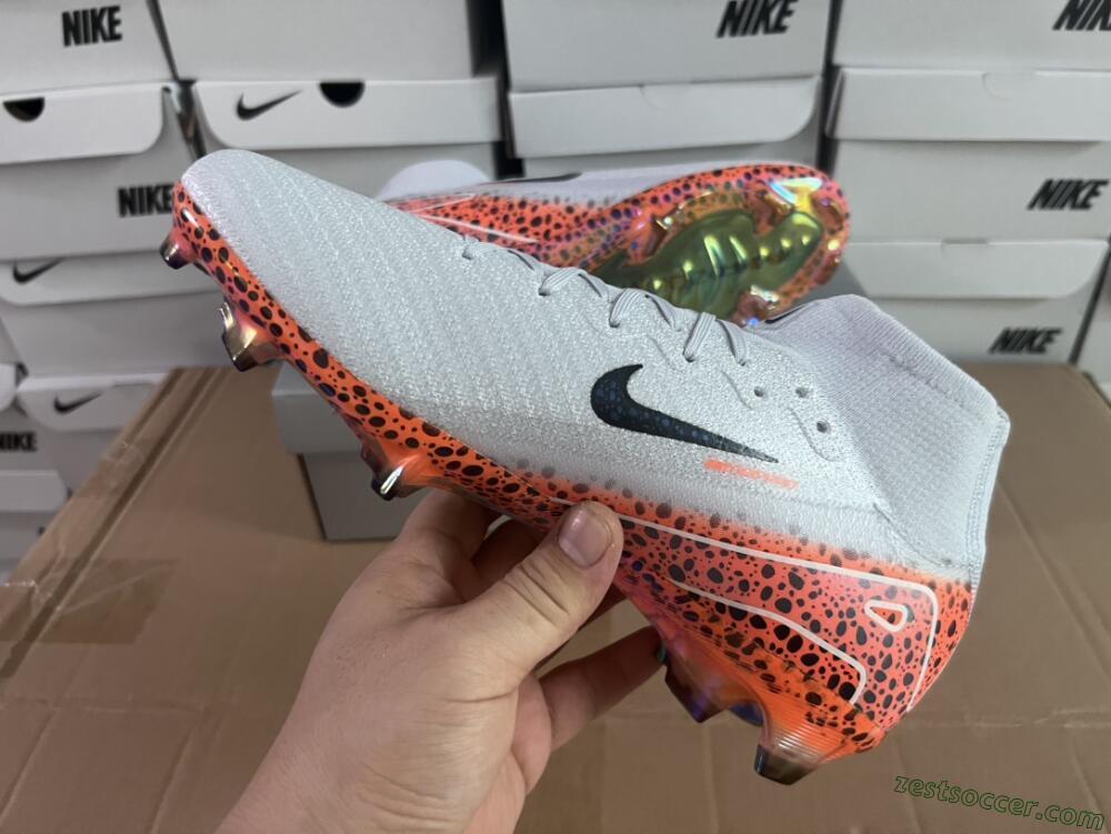 Nike Air Zoom Mercurial Superfly 10 Elite FG High-Tops Soccer Cleats - Grey/Leopard/Gold