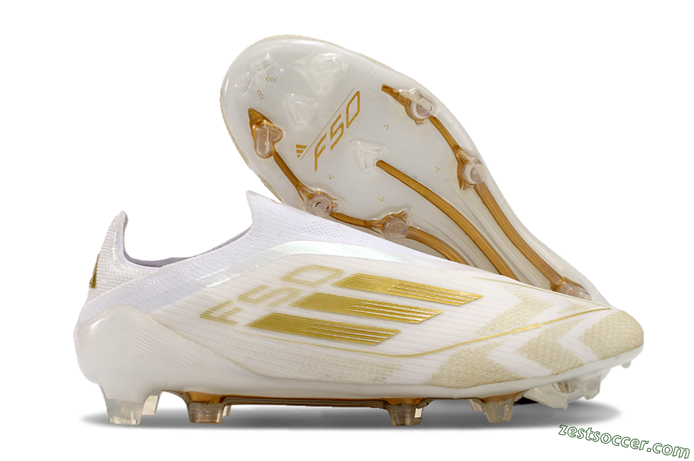 Adidas F50 Elite Laceless FG Low-Tops Soccer Cleats - White/Gold 0
