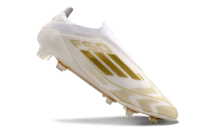 Adidas F50 Elite Laceless FG Low-Tops Soccer Cleats - White/Gold