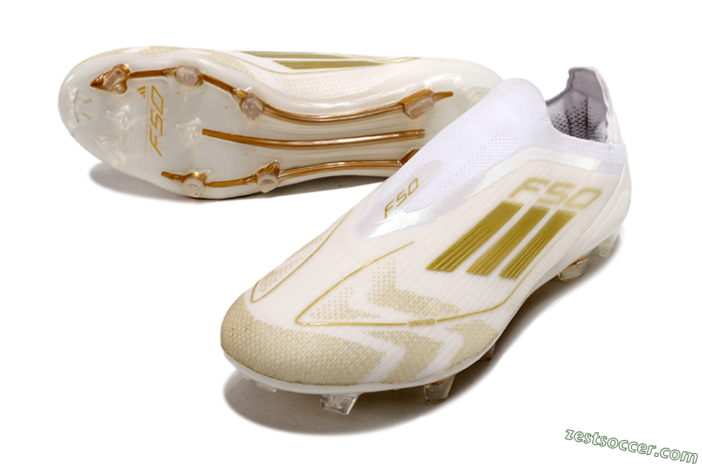 Adidas F50 Elite Laceless FG Low-Tops Soccer Cleats - White/Gold 3