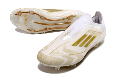 Adidas F50 Elite Laceless FG Low-Tops Soccer Cleats - White/Gold