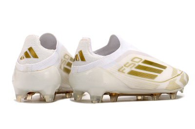 Adidas F50 Elite Laceless FG Low-Tops Soccer Cleats - White/Gold