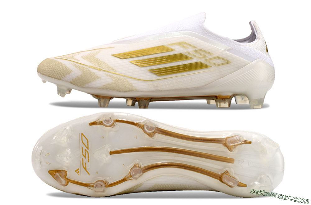 Adidas F50 Elite Laceless FG Low-Tops Soccer Cleats - White/Gold 1