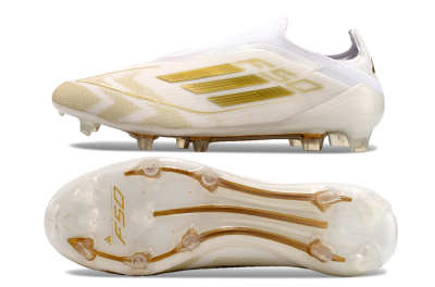 Adidas F50 Elite Laceless FG Low-Tops Soccer Cleats - White/Gold