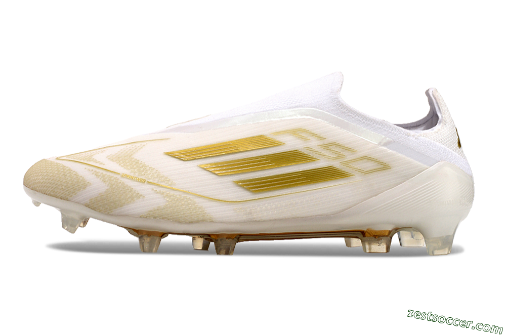 Adidas F50 Elite Laceless FG Low-Tops Soccer Cleats - White/Gold 2