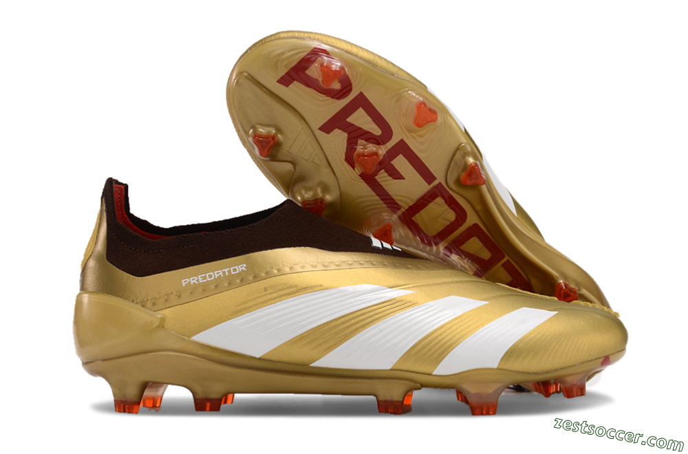 Adidas Predator 24 Elite Laceless FG Low-Tops Soccer Cleats - Gold/White/Brown 0