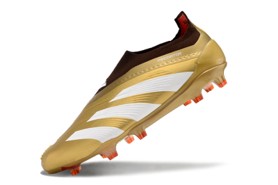 Adidas Predator 24 Elite Laceless FG Low-Tops Soccer Cleats - Gold/White/Brown
