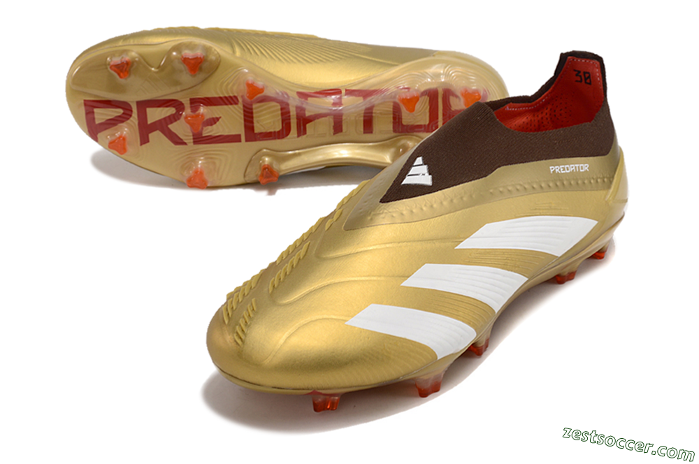 Adidas Predator 24 Elite Laceless FG Low-Tops Soccer Cleats - Gold/White/Brown 3