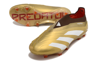 Adidas Predator 24 Elite Laceless FG Low-Tops Soccer Cleats - Gold/White/Brown