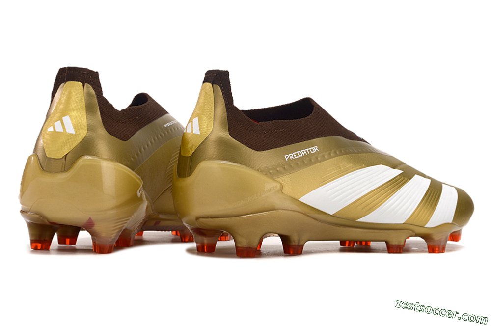 Adidas Predator 24 Elite Laceless FG Low-Tops Soccer Cleats - Gold/White/Brown 6