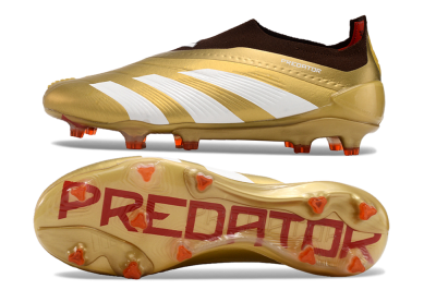 Adidas Predator 24 Elite Laceless FG Low-Tops Soccer Cleats - Gold/White/Brown