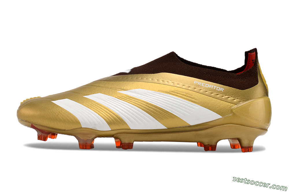 Adidas Predator 24 Elite Laceless FG Low-Tops Soccer Cleats - Gold/White/Brown 2