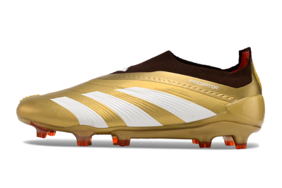 Adidas Predator 24 Elite Laceless FG Low-Tops Soccer Cleats - Gold/White/Brown