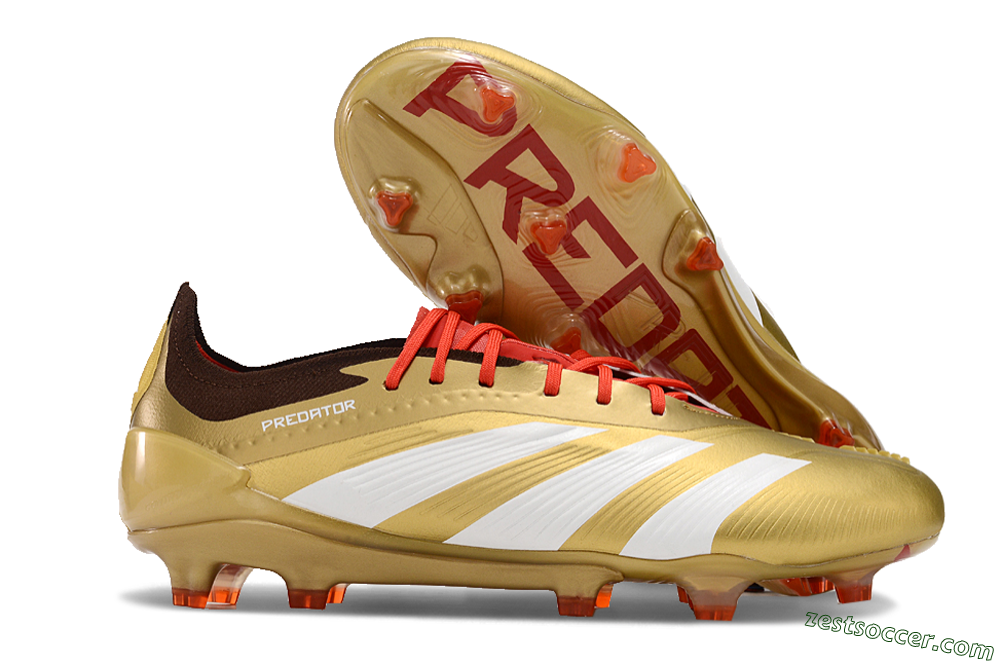 Adidas Predator 24 Elite FG Low-Tops Soccer Cleats - Gold/White/Brown 0