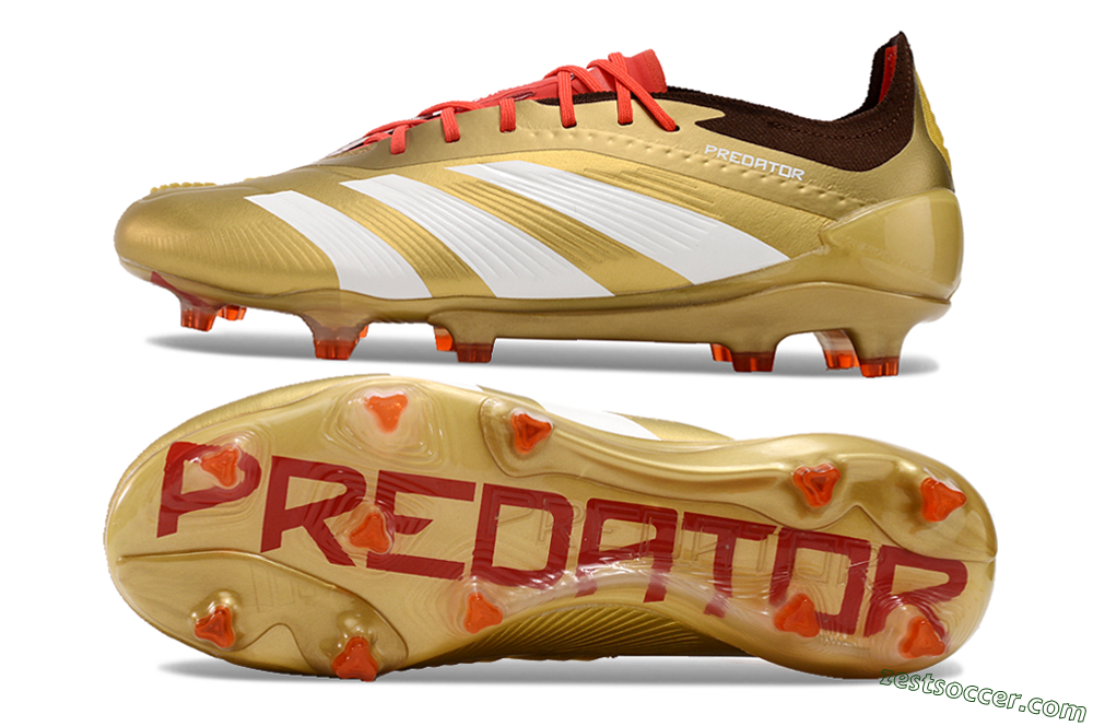 Adidas Predator 24 Elite FG Low-Tops Soccer Cleats - Gold/White/Brown 1