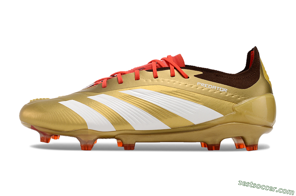 Adidas Predator 24 Elite FG Low-Tops Soccer Cleats - Gold/White/Brown 2