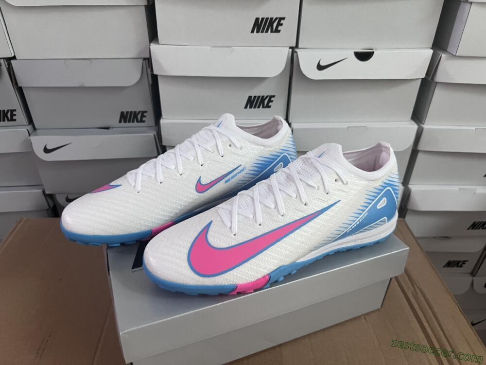 Nike Air Zoom Mercurial Vapor 16 Elite TF Low-Tops Soccer Shoes - White/Pink/Blue