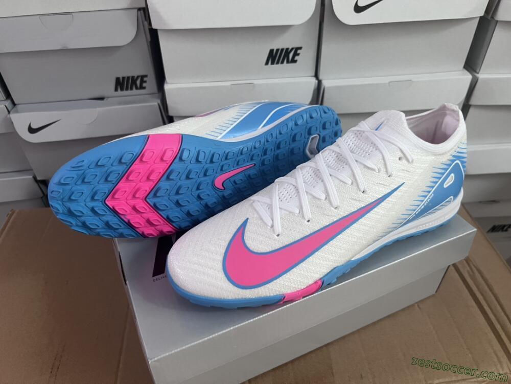 Nike Air Zoom Mercurial Vapor 16 Elite TF Low-Tops Soccer Shoes - White/Pink/Blue