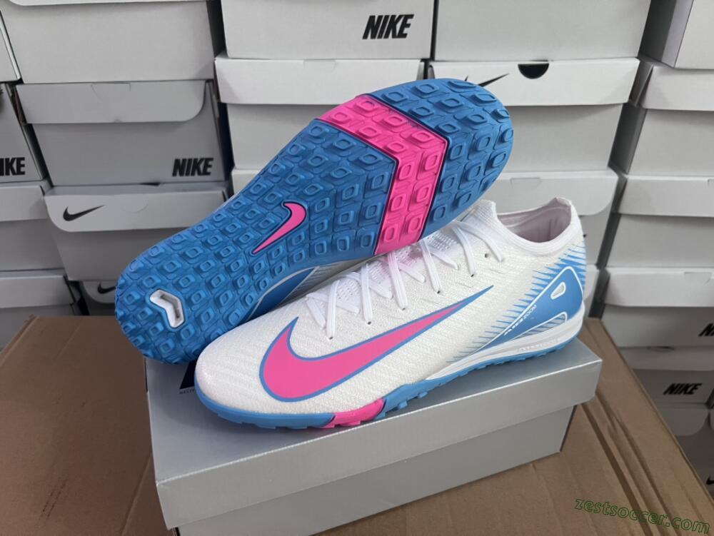 Nike Air Zoom Mercurial Vapor 16 Elite TF Low-Tops Soccer Shoes - White/Pink/Blue