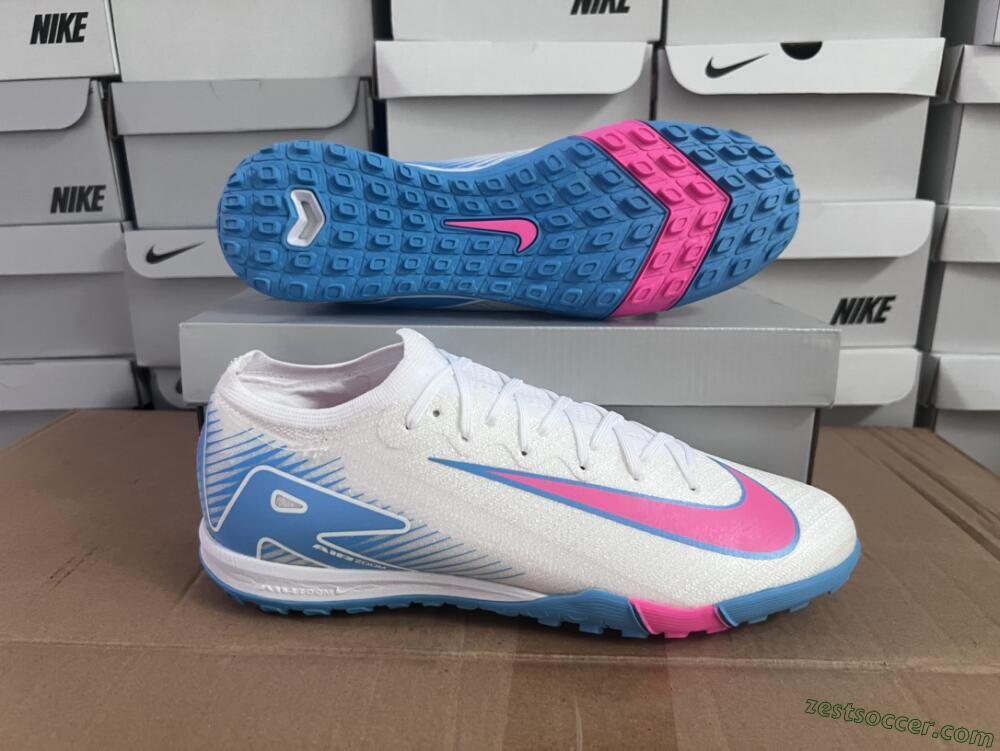 Nike Air Zoom Mercurial Vapor 16 Elite TF Low-Tops Soccer Shoes - White/Pink/Blue