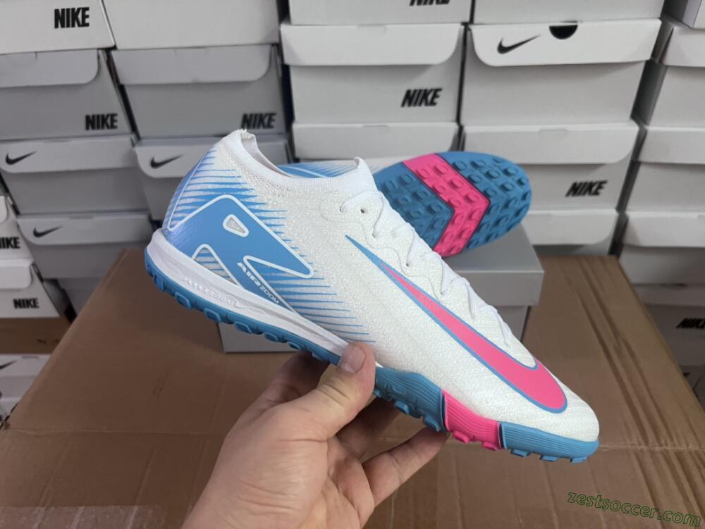 Nike Air Zoom Mercurial Vapor 16 Elite TF Low-Tops Soccer Shoes - White/Pink/Blue
