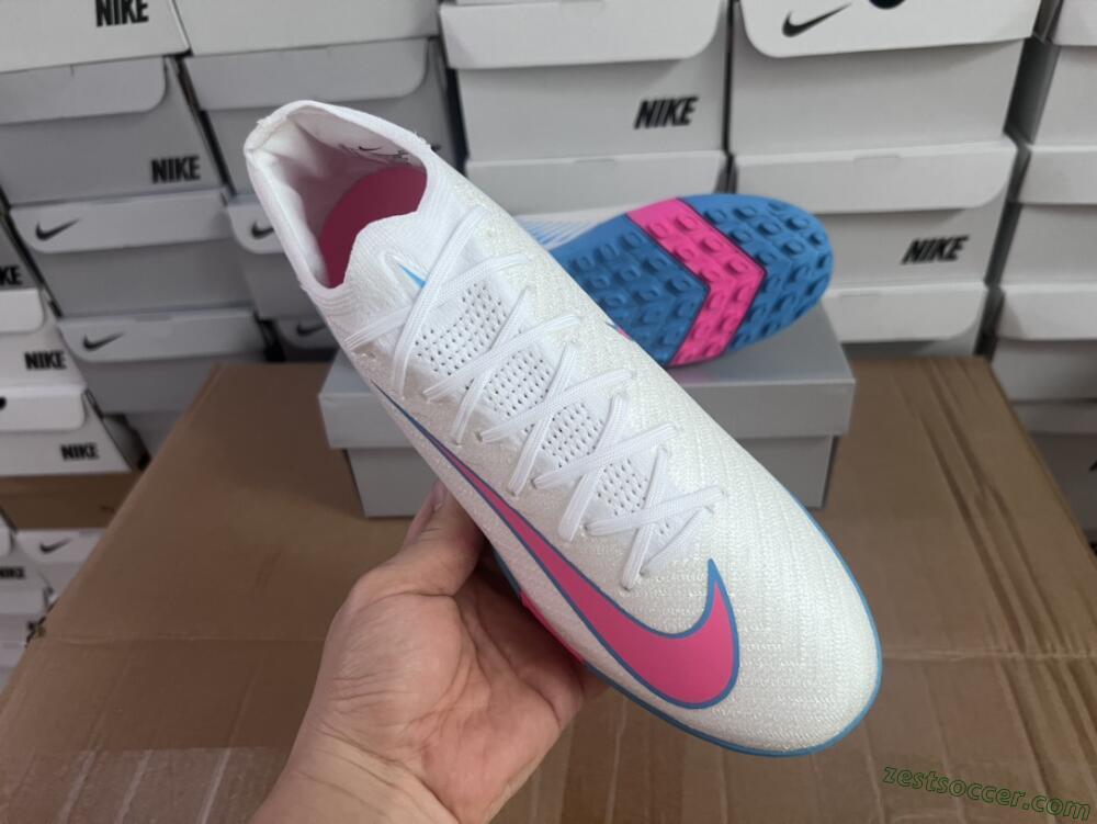 Nike Air Zoom Mercurial Vapor 16 Elite TF Low-Tops Soccer Shoes - White/Pink/Blue