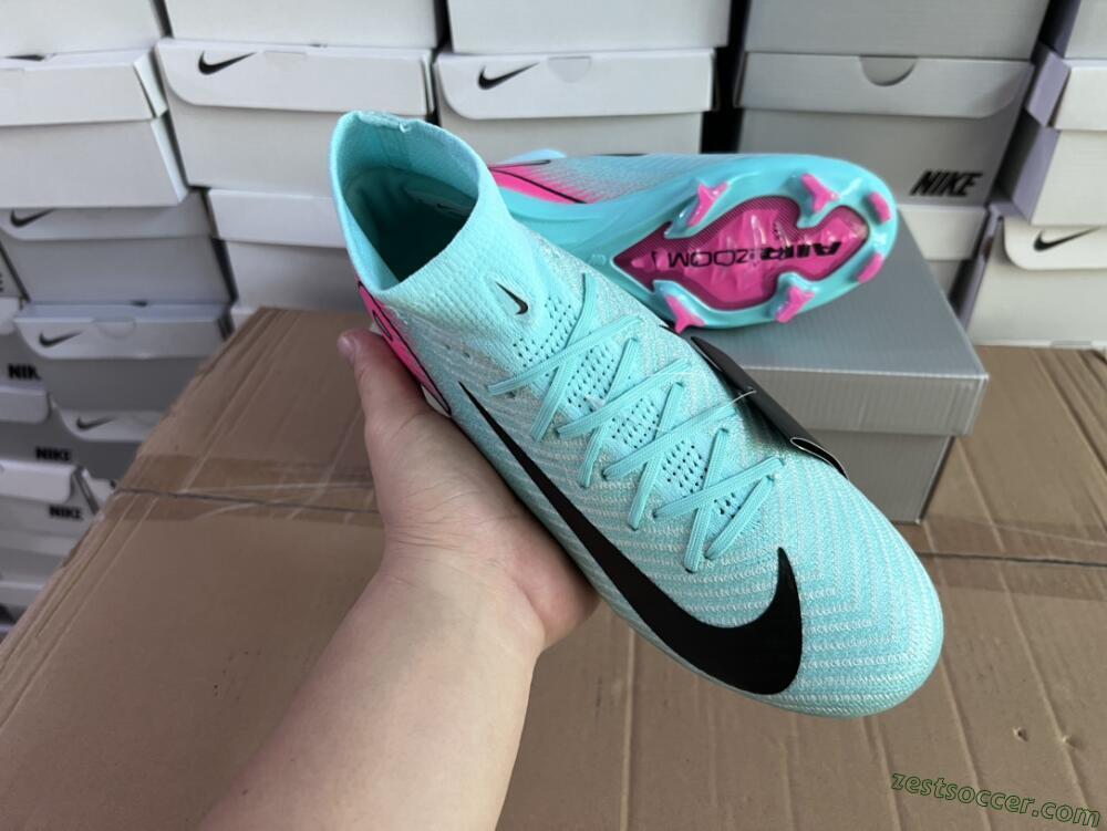Nike Air Zoom Mercurial Superfly 10 Elite FG High-Tops Soccer Cleats - Jade/Black/Pink