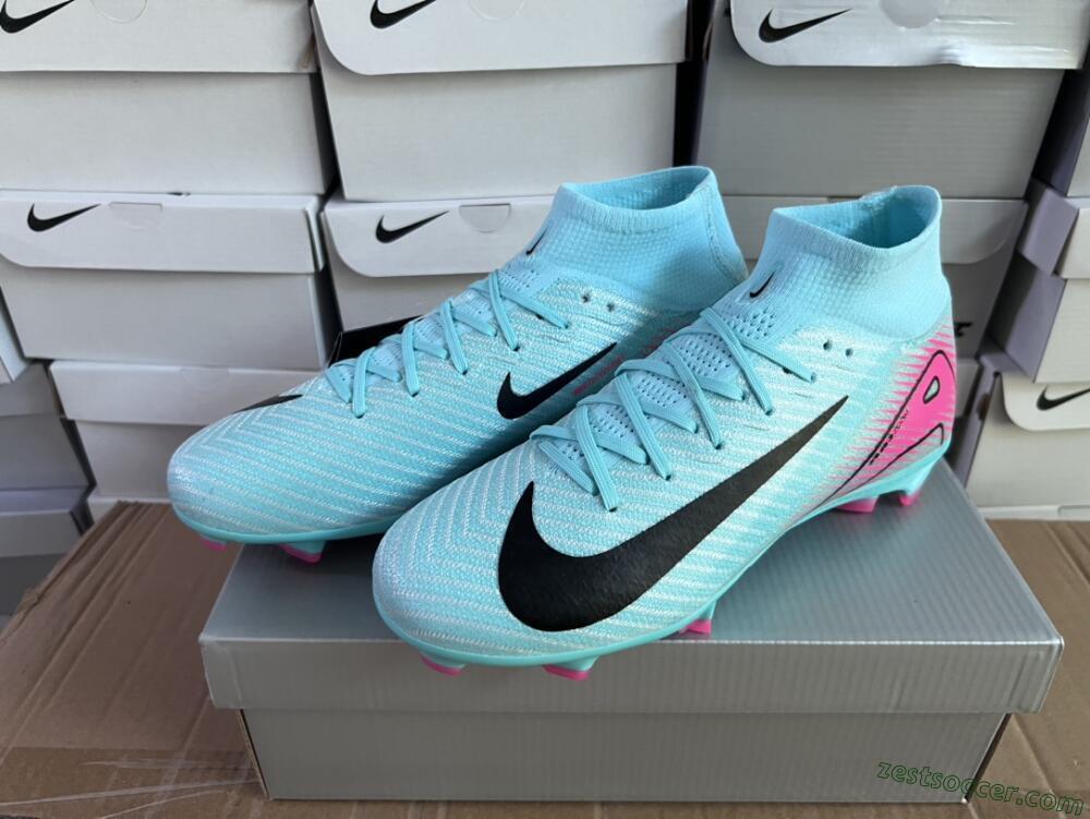 Nike Air Zoom Mercurial Superfly 10 Elite FG High-Tops Soccer Cleats - Jade/Black/Pink