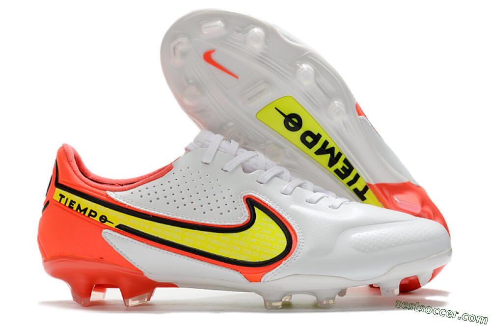 Nike Tiempo Legend 9 Elite FG Low-Tops Soccer Cleats - White/Yellow/Red 0