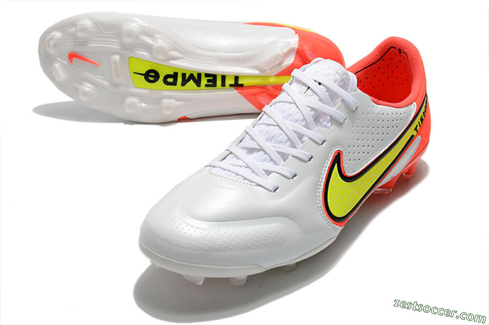 Nike Tiempo Legend 9 Elite FG Low-Tops Soccer Cleats - White/Yellow/Red 3