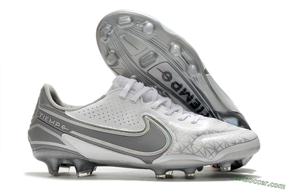 Nike Tiempo Legend 9 Elite FG Low-Tops Soccer Cleats - White/Grey/Silver 0