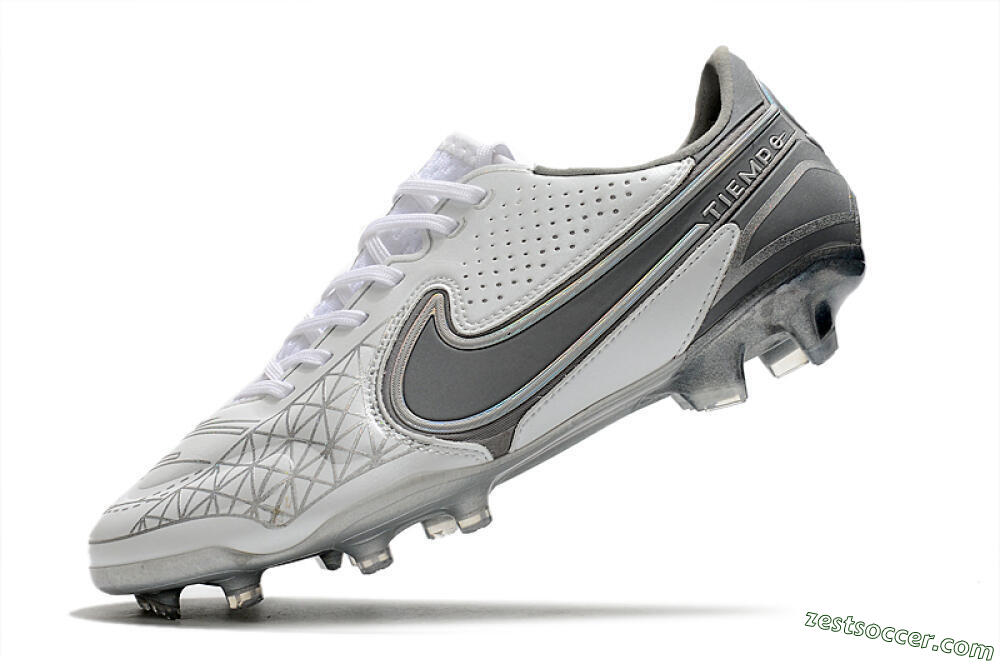 Nike Tiempo Legend 9 Elite FG Low-Tops Soccer Cleats - White/Grey/Silver 5
