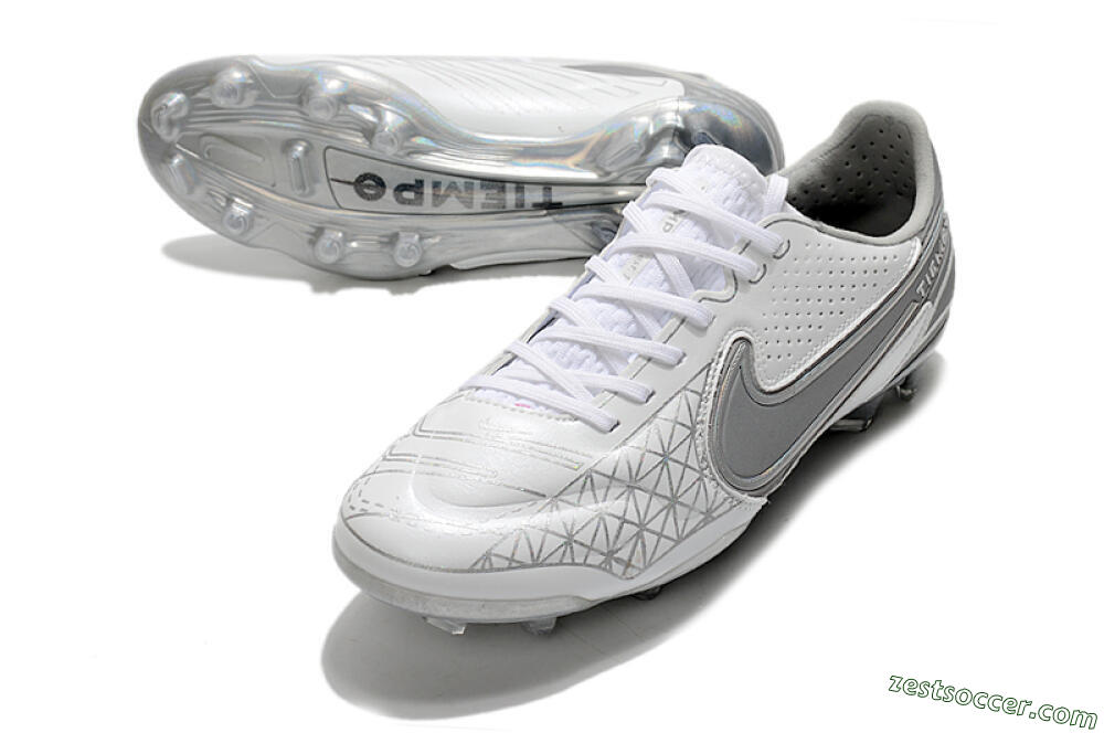 Nike Tiempo Legend 9 Elite FG Low-Tops Soccer Cleats - White/Grey/Silver 3