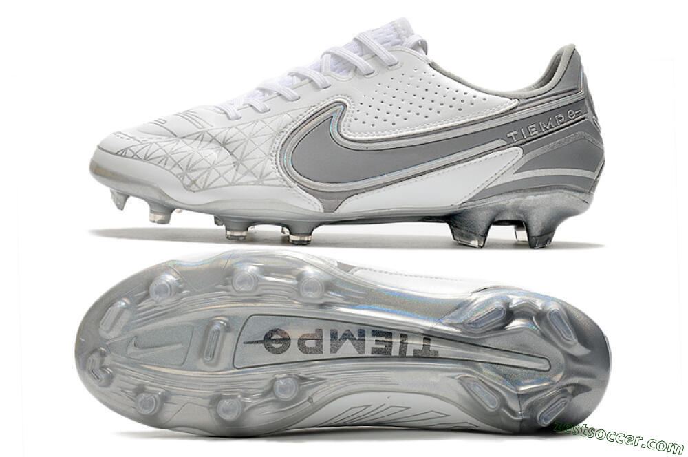 Nike Tiempo Legend 9 Elite FG Low-Tops Soccer Cleats - White/Grey/Silver 1