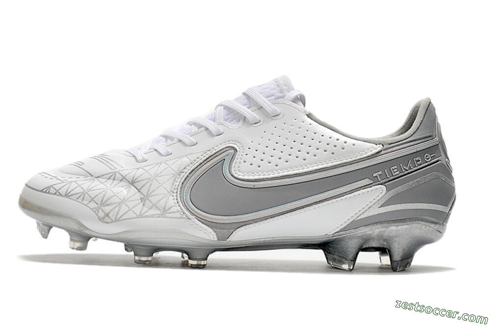 Nike Tiempo Legend 9 Elite FG Low-Tops Soccer Cleats - White/Grey/Silver 2
