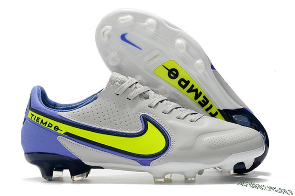 Nike Tiempo Legend 9 Elite FG Low-Tops Soccer Cleats - White/Yellow/Blue 0