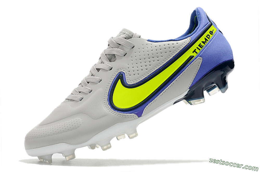 Nike Tiempo Legend 9 Elite FG Low-Tops Soccer Cleats - White/Yellow/Blue 5