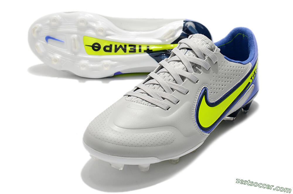 Nike Tiempo Legend 9 Elite FG Low-Tops Soccer Cleats - White/Yellow/Blue 3