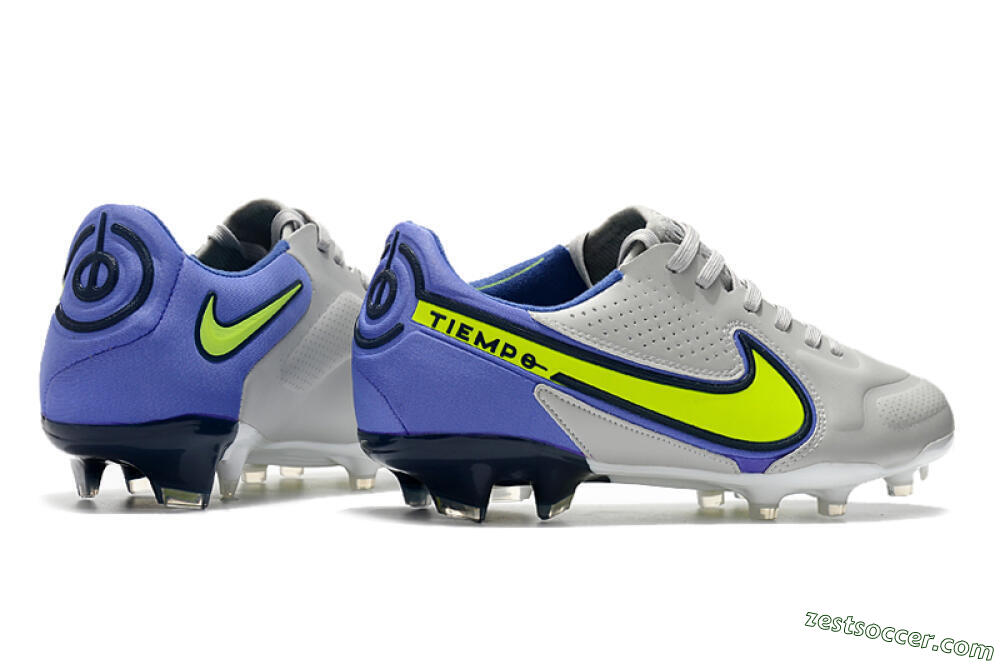 Nike Tiempo Legend 9 Elite FG Low-Tops Soccer Cleats - White/Yellow/Blue 6