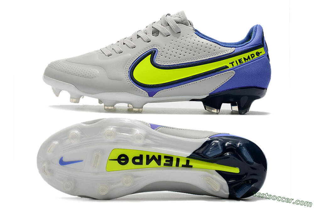 Nike Tiempo Legend 9 Elite FG Low-Tops Soccer Cleats - White/Yellow/Blue 1