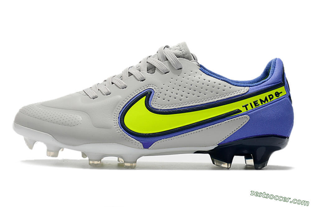 Nike Tiempo Legend 9 Elite FG Low-Tops Soccer Cleats - White/Yellow/Blue 2