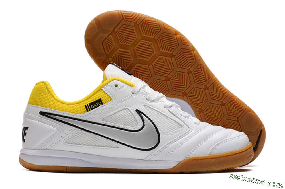 Supreme x Nike SB Gato IC Low-Tops Soccer Shoes - White/Silver/Yellow 0