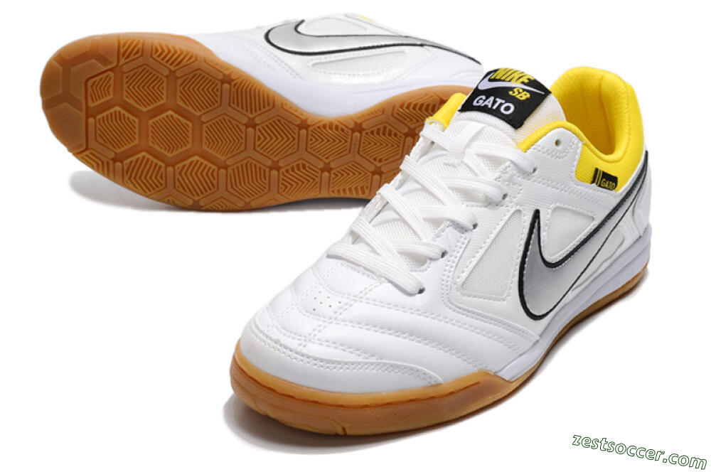 Supreme x Nike SB Gato IC Low-Tops Soccer Shoes - White/Silver/Yellow 3