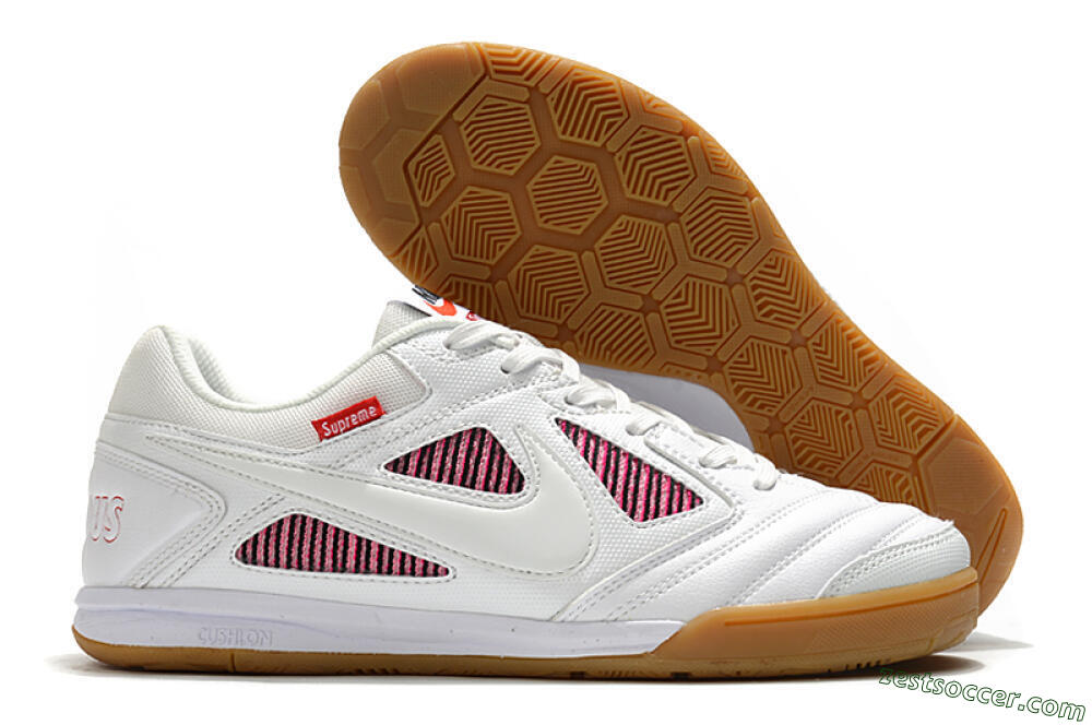 Supreme x Nike SB Gato IC Low-Tops Soccer Shoes - White/Red/Brown 0